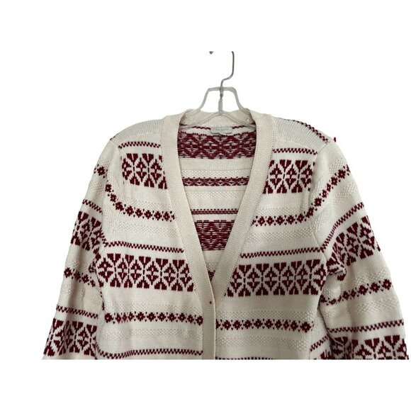 TALBOTS Knitted Cardigan Red White Nordic Geometric Design Size Med - Picture 5 of 12